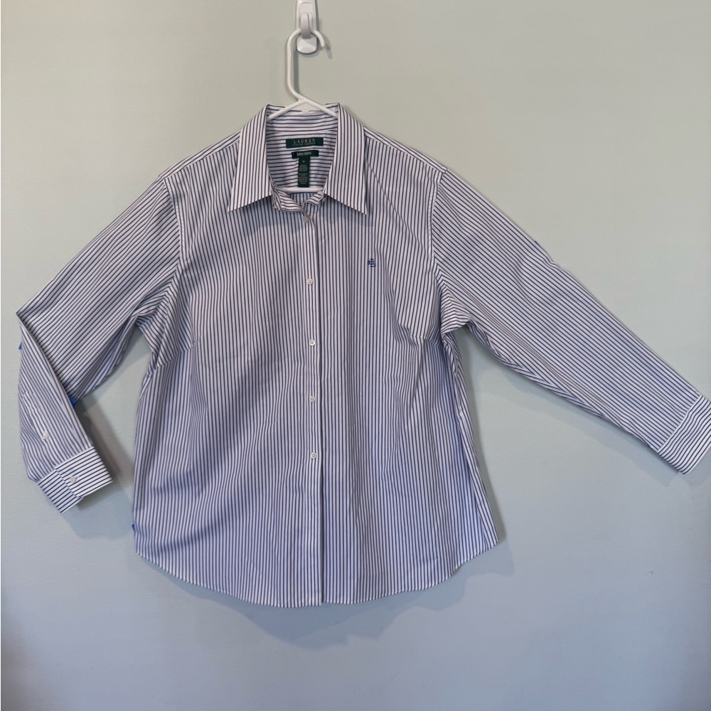 Ralph Lauren White Shirt with Navy Pinstripes